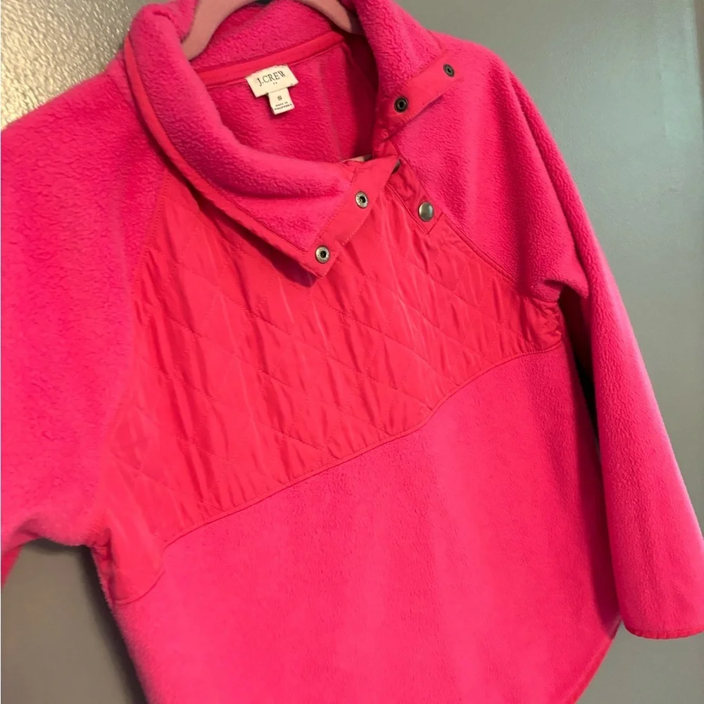 J. Crew Hot Pink Snap Quilted Pullover